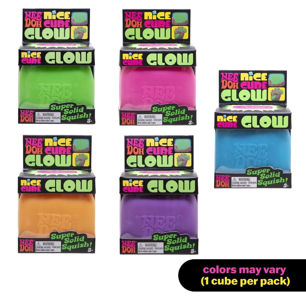 Schylling NeeDoh Nice Cube Glow - Sensory Toy, Super Solid Squish, Glows!