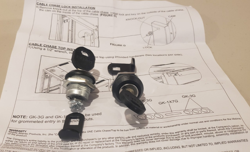 Middle Atlantic Cable Chase Lock & Key (Pair) (42Sp/45SP Sizes)