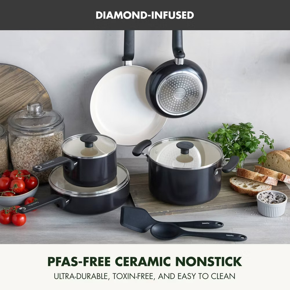 GreenPan Rio Advanced 10pc Ceramic Nonstick Cookware Set Black