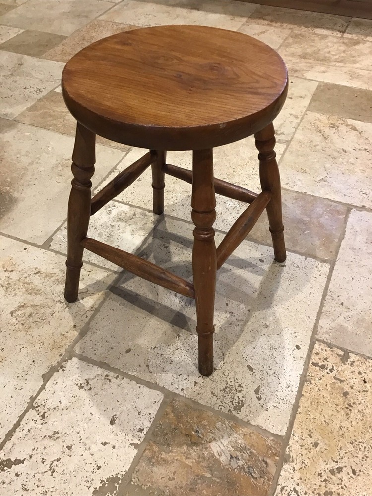 Antique Country Ash & Elm Stool Rustic Raw Solid Wood