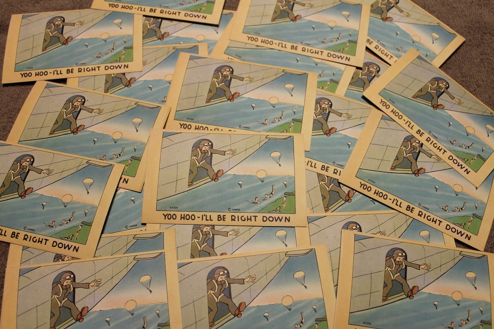 Original WW2 U.S. Army Comic Airborne Postcard, Mint Condition from Unused Lot