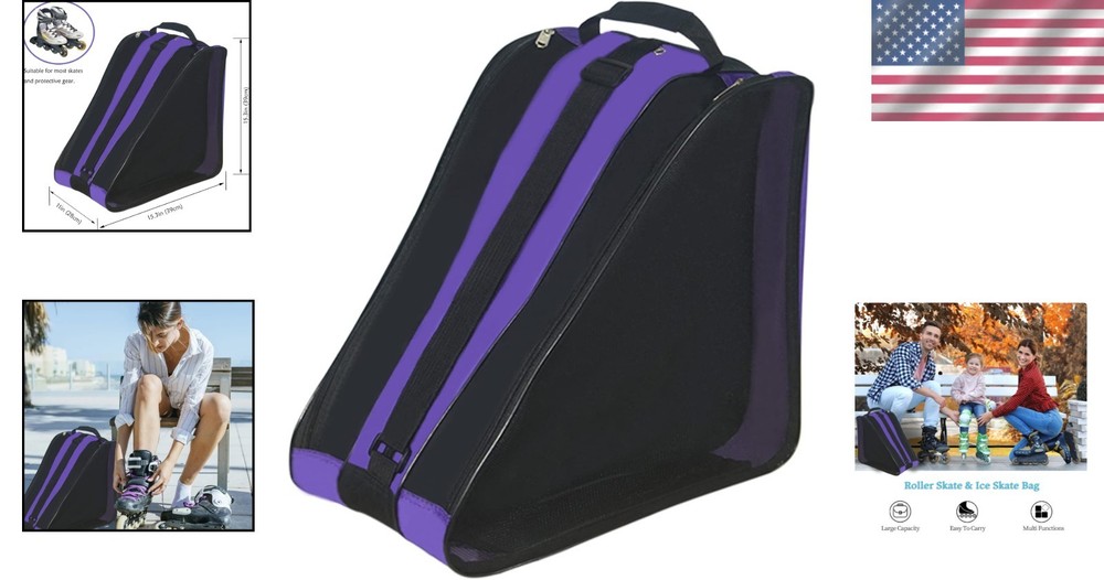 Versatile Skate Bag for Quad and Inline Skates - Large Purple Storage Solution