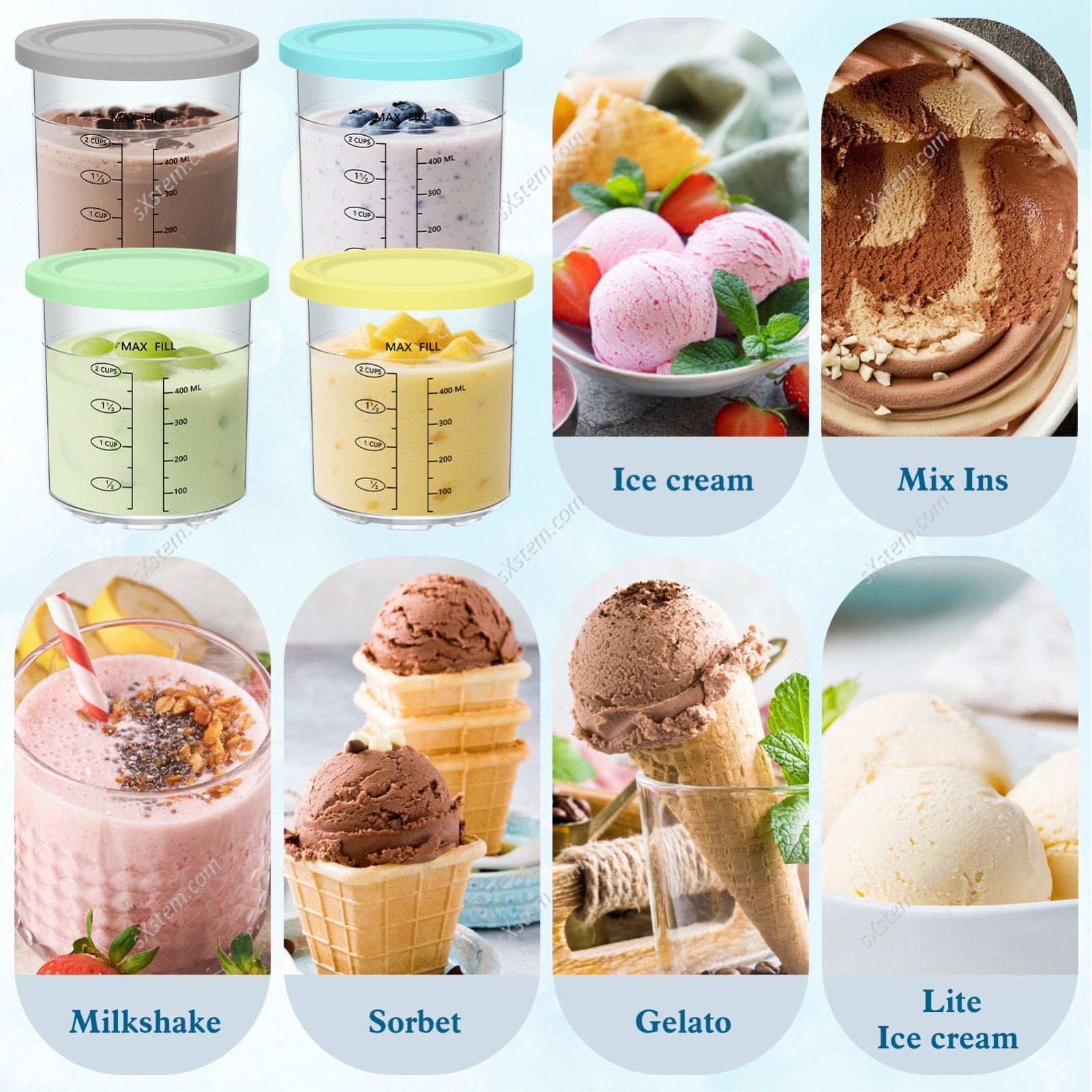 16OZ Replacement For Ninja Creami Pints & Lid Ice Cream Maker NC299 NC300 Series