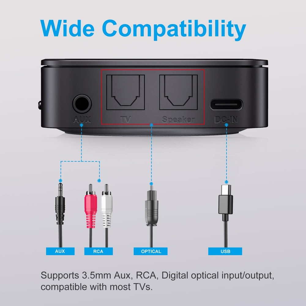 Bluetooth Transmitter for TV Wireless Adapter Optical 3.5mm Aux RCA 2 Devices