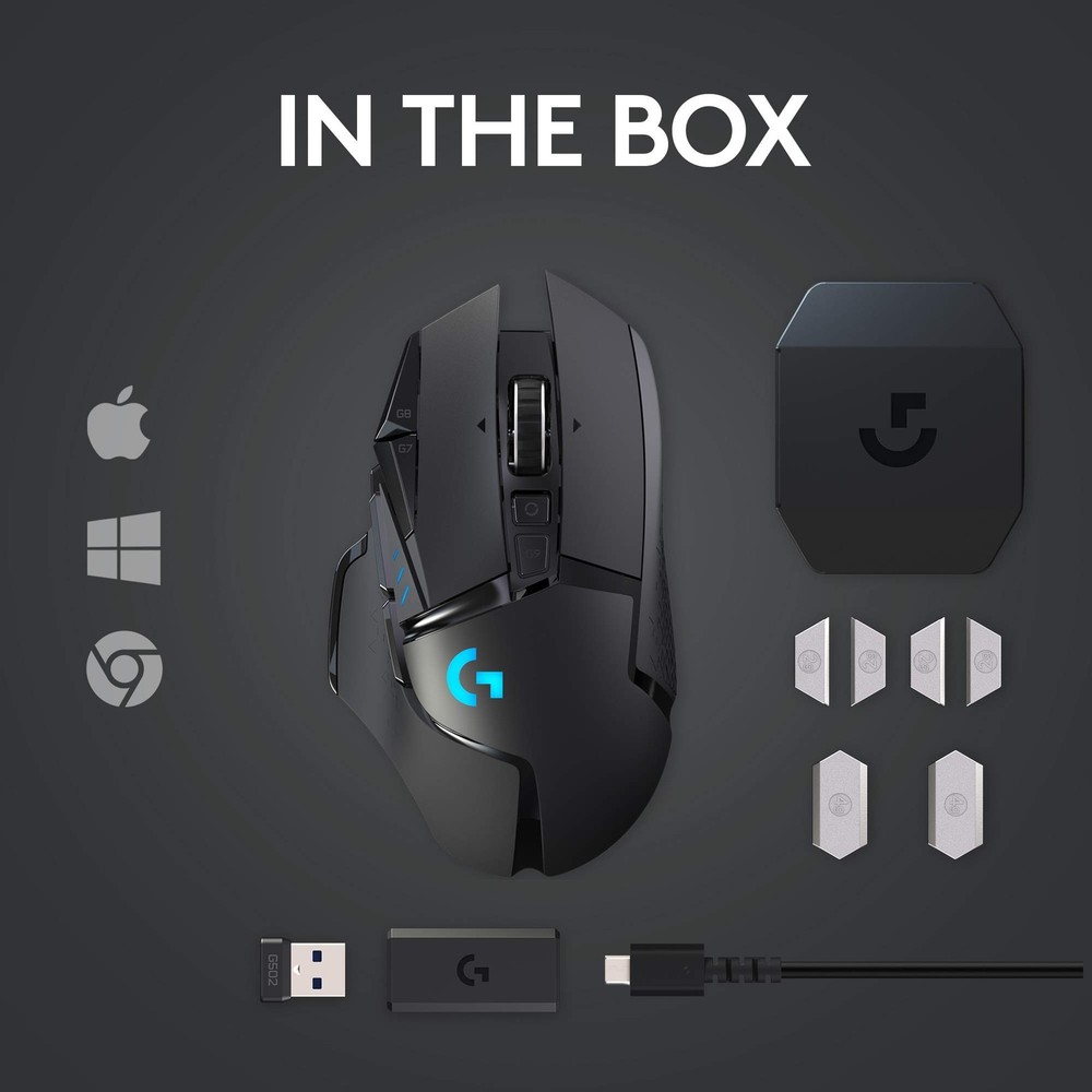 Logitech G502 Lightspeed Wireless Gaming Mouse with Hero 25K Sensor, PowerPla...