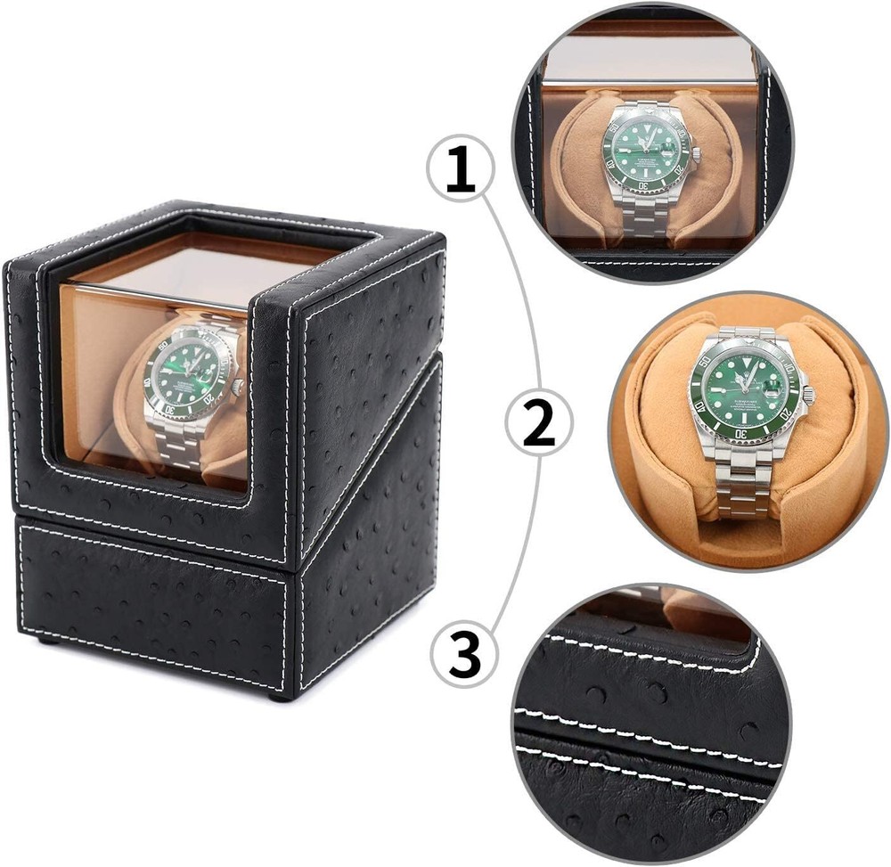 Black Automatic Watch Winder With Silent Motor And Five Rotation Modes
