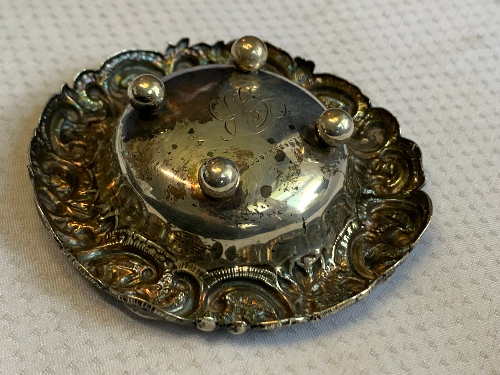 Antique Sterling Silver Condiment Dish Master Salt Cellar 36.66g Floral Repousse