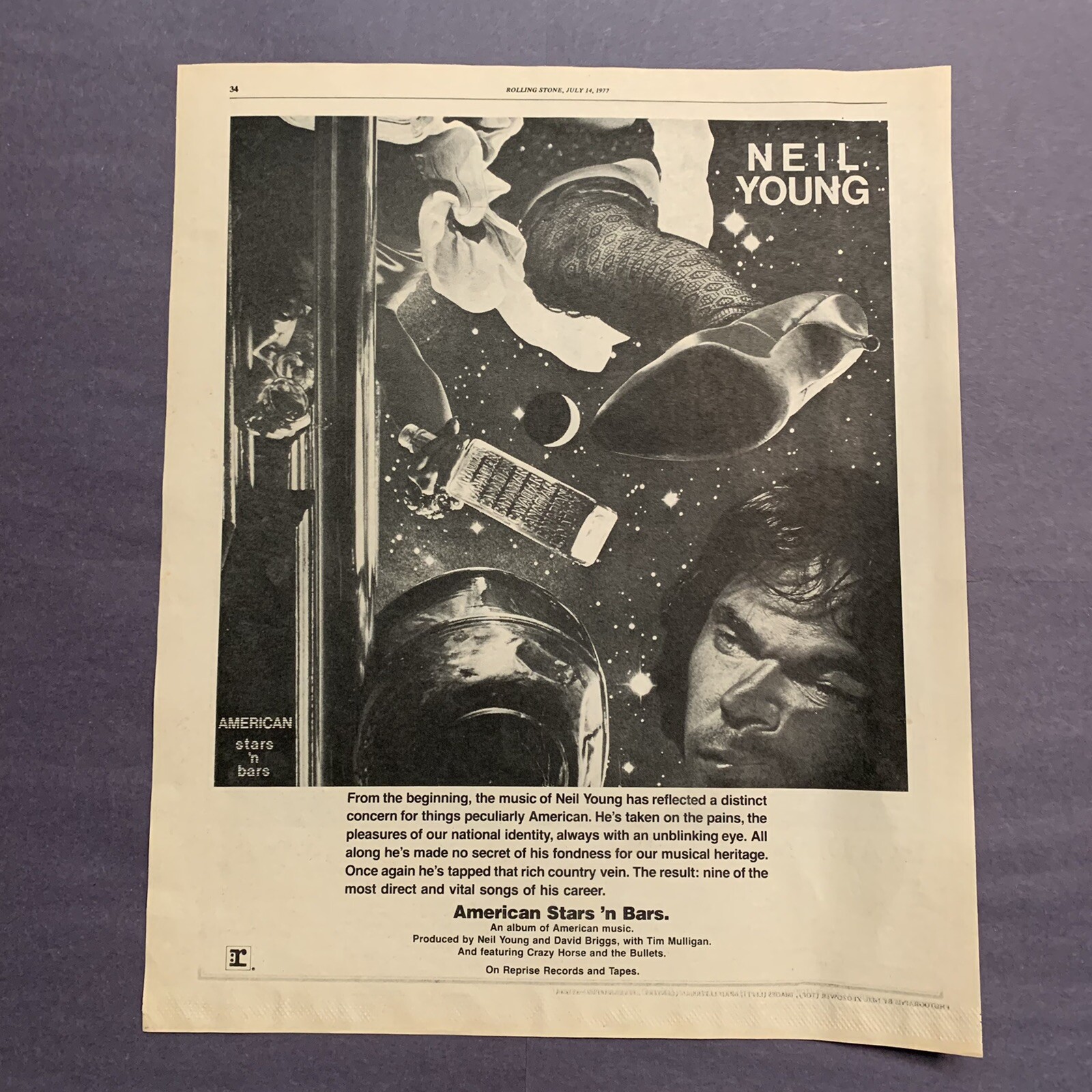 Neil Young American Stars n Bars Original 1977 13" x 10" Poster Type Advert
