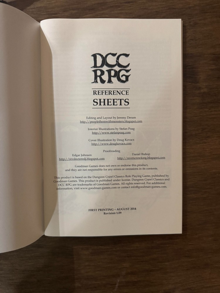DCC RPG: Reference Sheets- 1st Printing | Original - Zine (New)