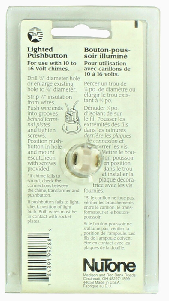 NUTONE PB-6-VLGL LIGHTED PUSHBUTTON - Gold Tone