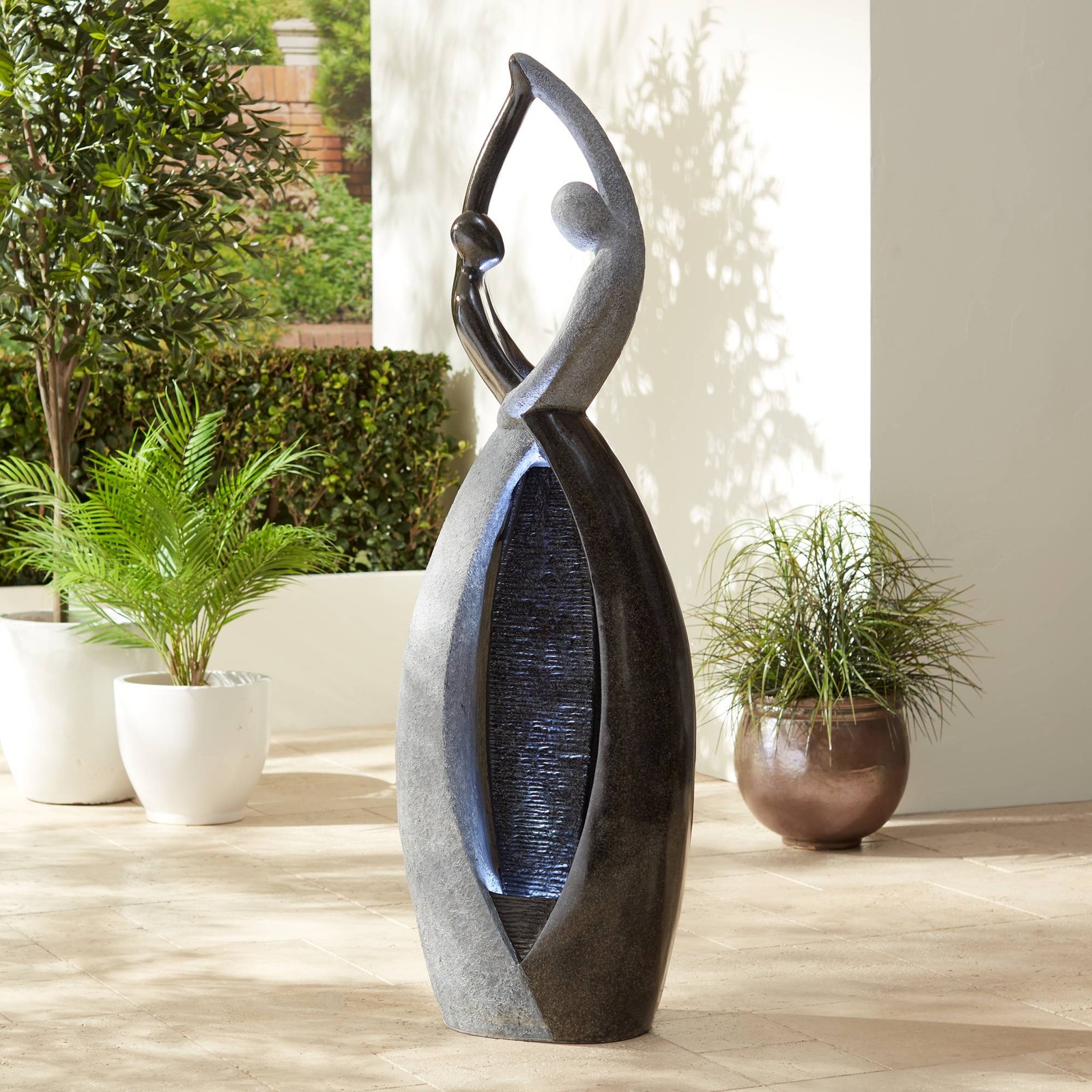 Modern Outdoor Floor Water Fountain with LED Light, 57-Inch