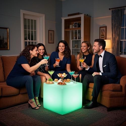 20-inch LED Lighted Cube Table, Large LED Cube Chair Light, Table Cube 20-inch