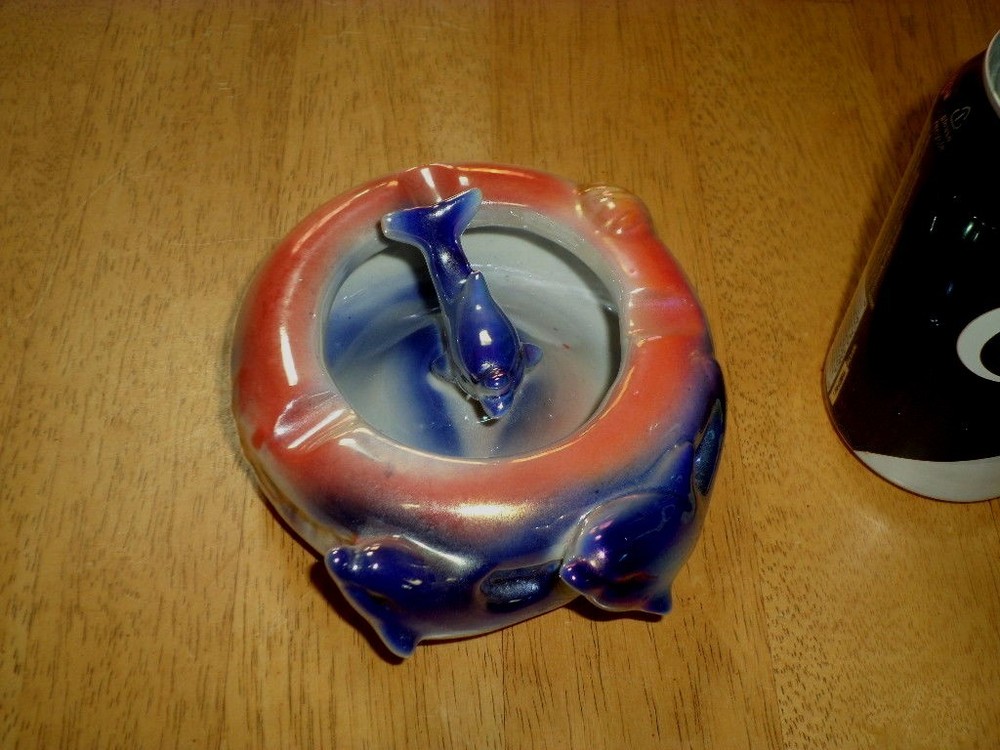 DOLPHINS, (3-D) Ceramic Ashtray, Vintage
