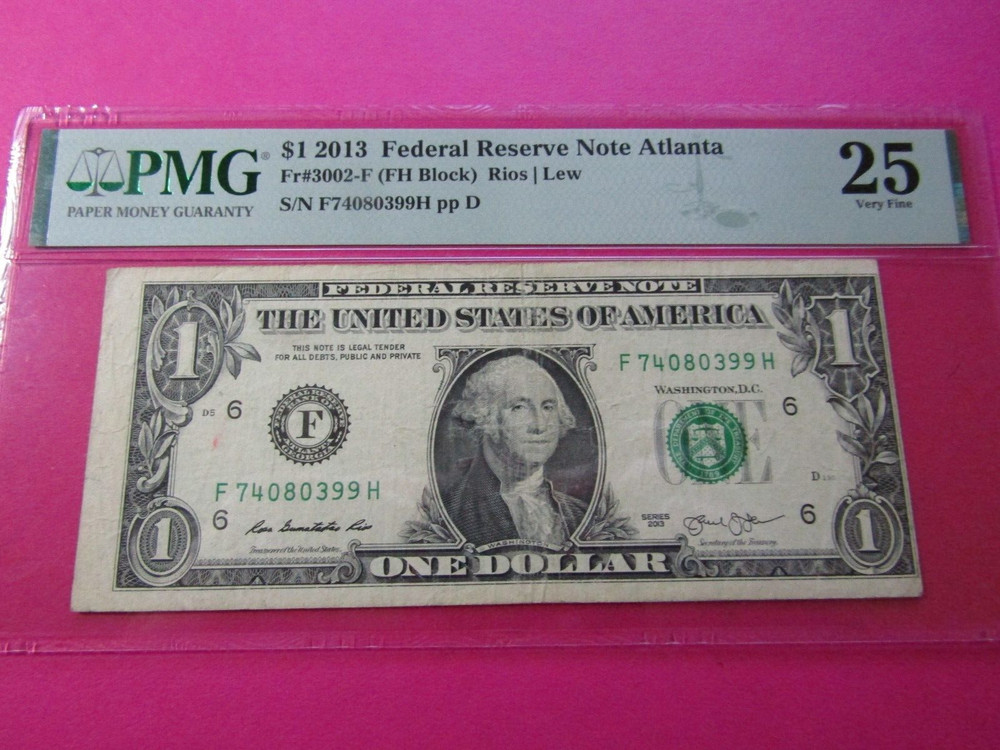 $1 2013 FRN Atlanta Unrecognized Error Second Print Misaligned - PMG 25