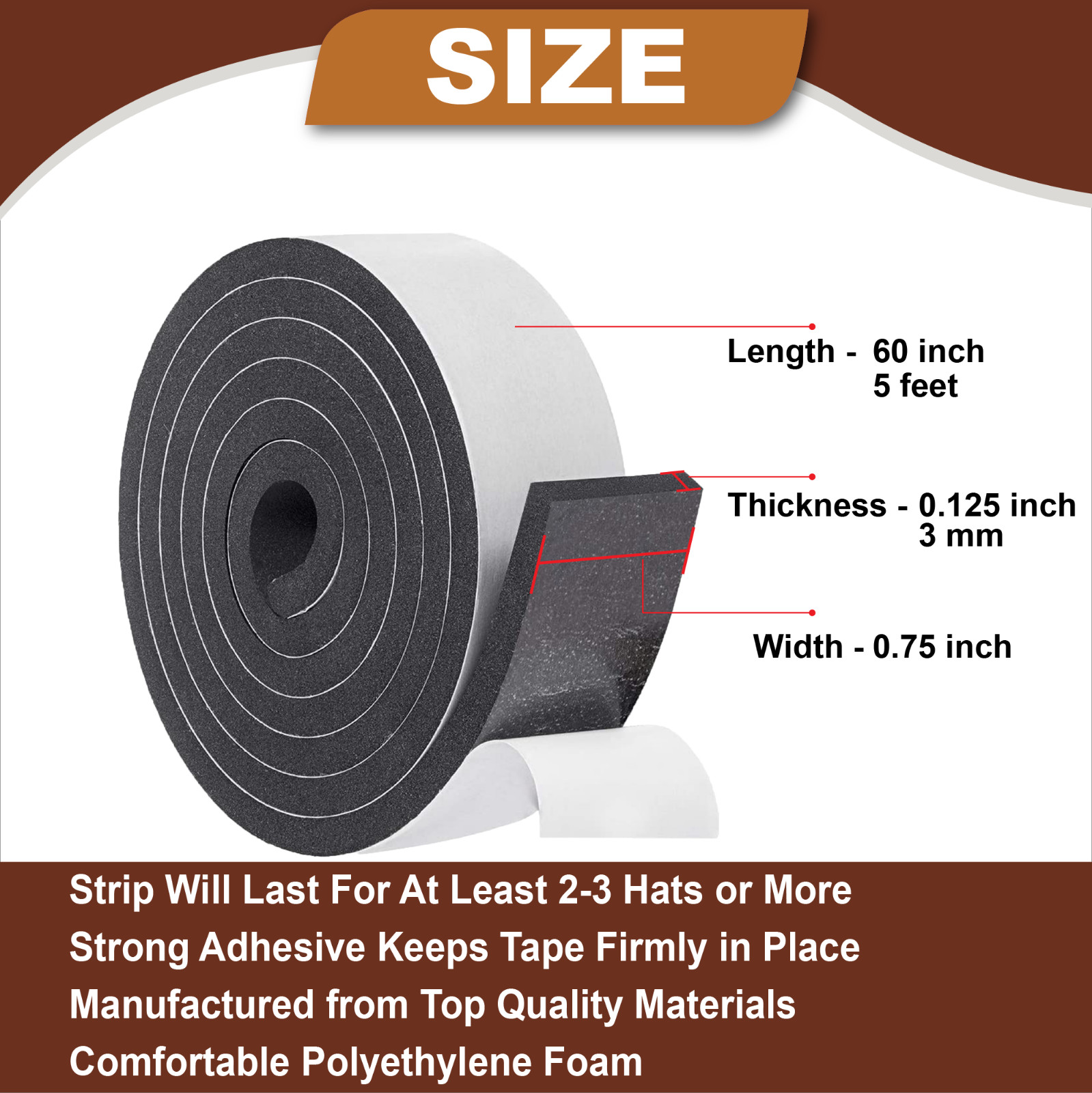 Hat Sizing Tape Roll 5 Feet Hard Hats Size Reducer Foam Filler Cap Band Resizer