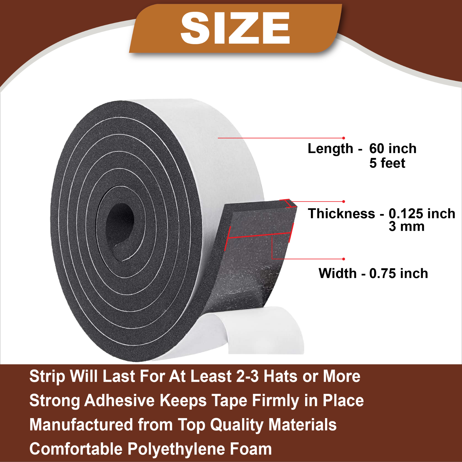 Hat Sizing Tape Roll 5 Feet Hard Hats Size Reducer Foam Filler Cap Band Resizer