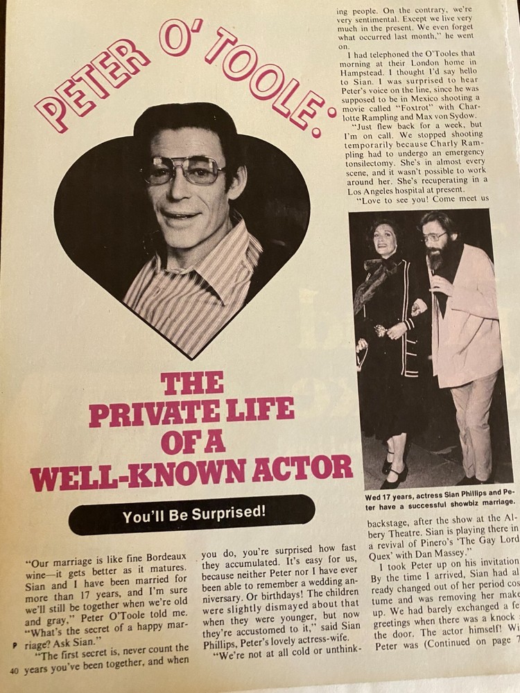 Peter O'Toole, Four Page Vintage Clipping