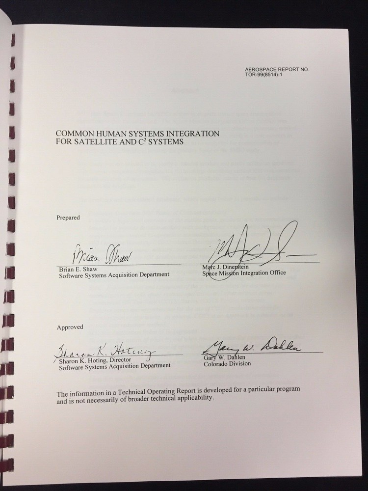 1999 COMMON HUMAN SYSTEMS INTEGRATION FOR SATELLITE AND C2 SYSTEMS