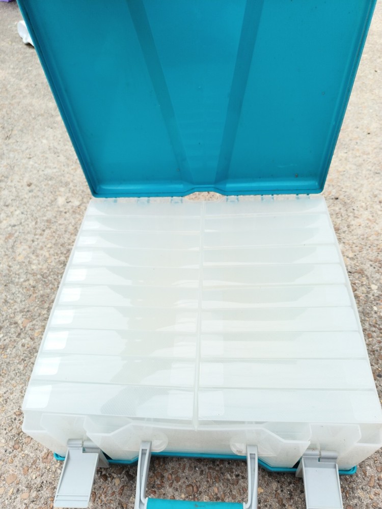 Plastic Multi-Compartment Craft Storage Box with Removable Dividers, Blue/Clear
