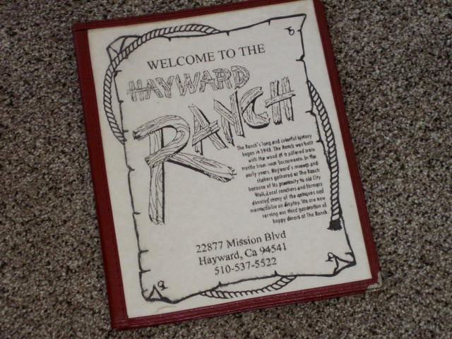 Hayward Ranch Menu - 8-1/2" x 11" - VG - Year Unknown