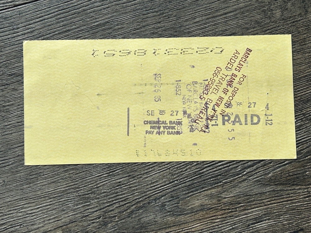 KISS Eric Carr Signed Personal Check 1985 Vintage Kiss Autograph Asylum Era