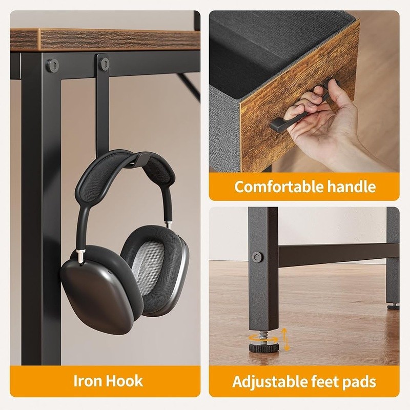 Reversible Small Computer Desk W/ Ample Storage & Easy Assembly Drawers New