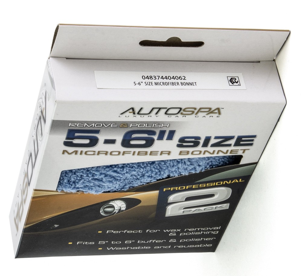 Auto Spa 5"-6" Microfiber Bonnet, Microfiber Material,2PK, Blue