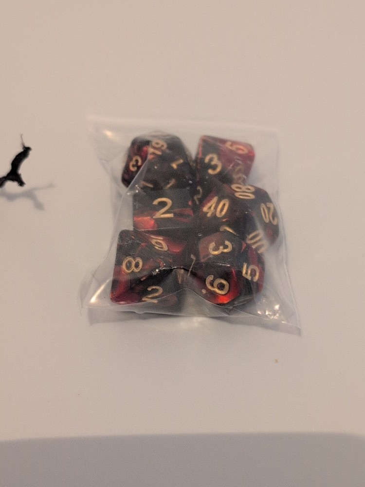 7 Red and Black Multifaced Dice