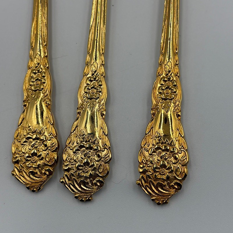 Bundle 5 Gold Electroplated Stainless Steel Flatware Teaspoons Spoons Long