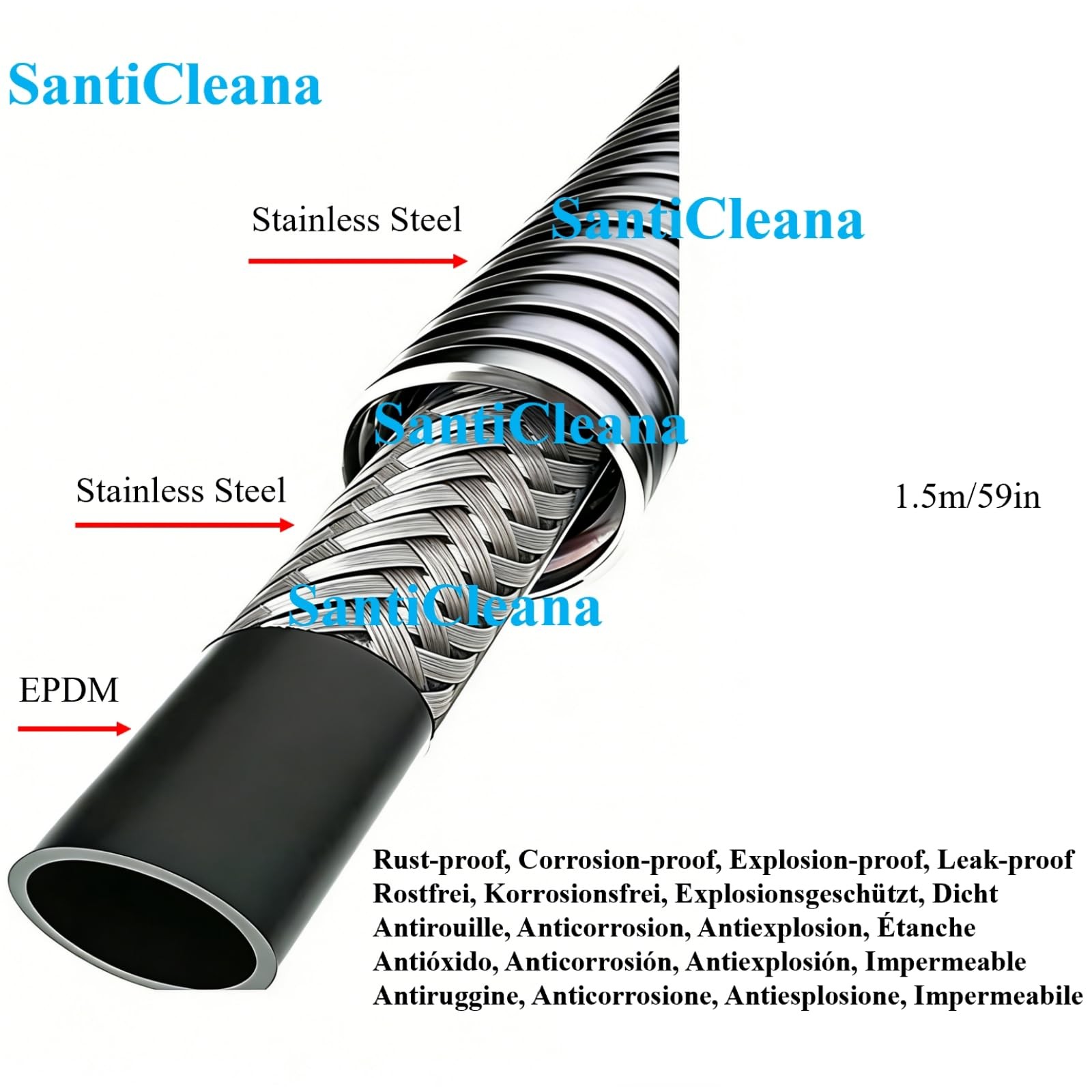 Stainless Steel Flexible Bidet Hose (1.5m/59") - Leak Proof, High Pressure, A...