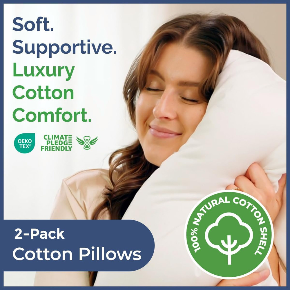 Queen 4-Piece Sheet Set & 2 Cotton Bed Pillows Bundle