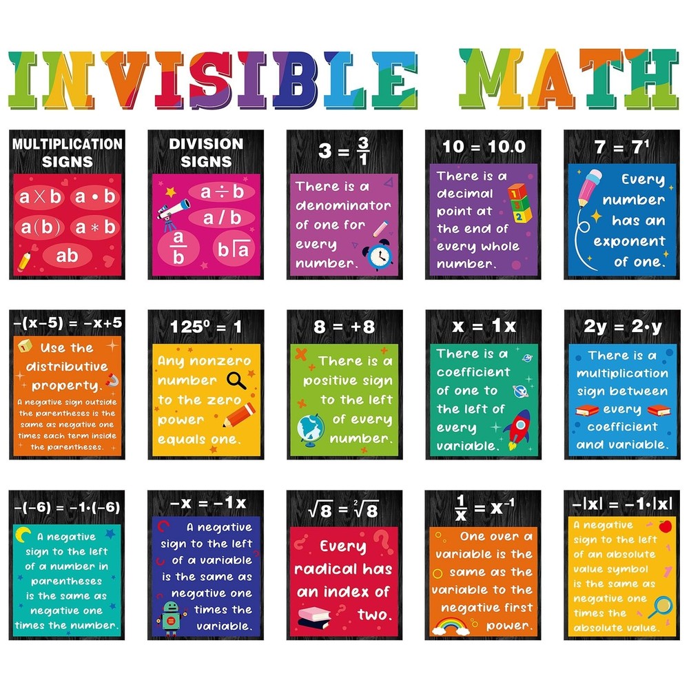 Pajean 15 Pcs Math Poster Math Bulletin Board Educational Mathematics Classro...