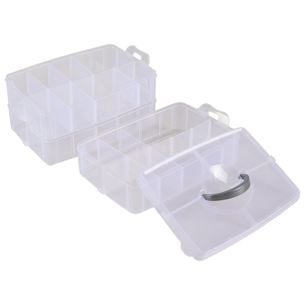 3-layer Stackable Craft Storage Box with 30 Grids, Clear Compartment Organize...