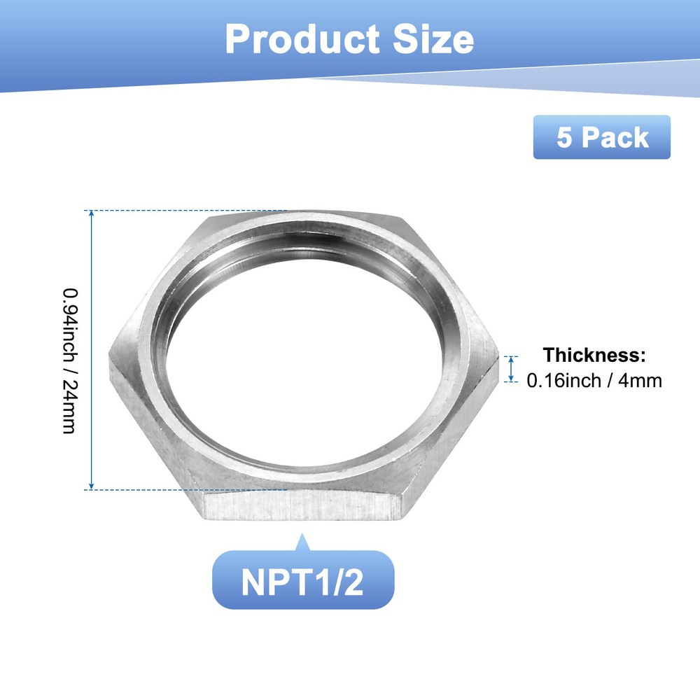 5-Pack Cast Pipe Fitting Hex Locknut, NPT1/2 Female Thread Hex Locking Nut