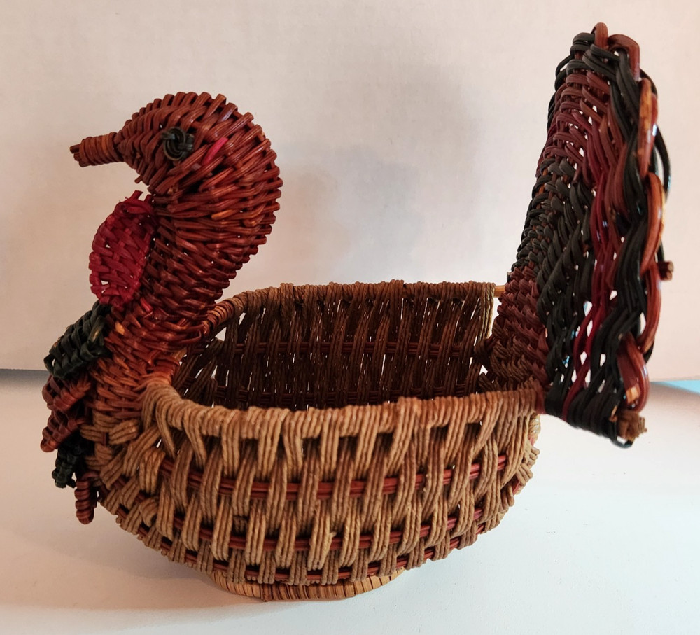 Turkey Shaped Wicker Basket Table Decor Thanksgiving Fall Centerpiece Rustic
