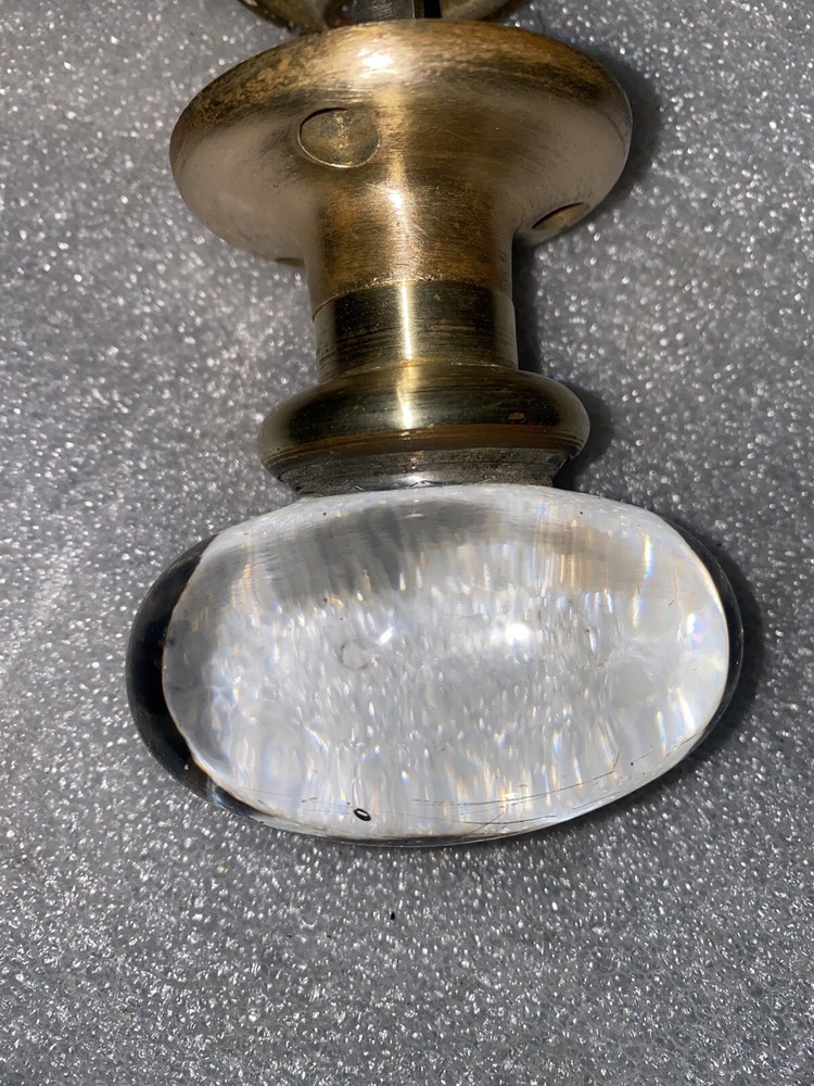 Antique Oval Glass & Brass Door Knobs with threaded original spindle