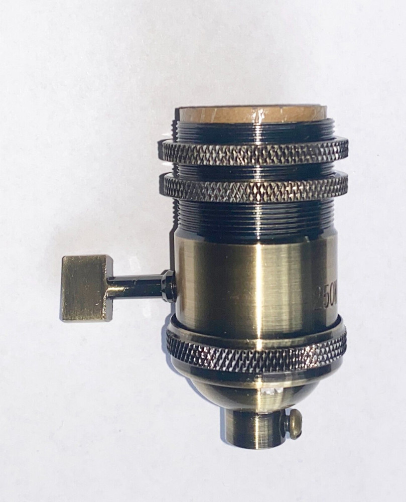 VINTAGE STYLE ANTIQUE BRASS PADDLE SWITCH MED BASE LAMP SOCKET UNO THREAD