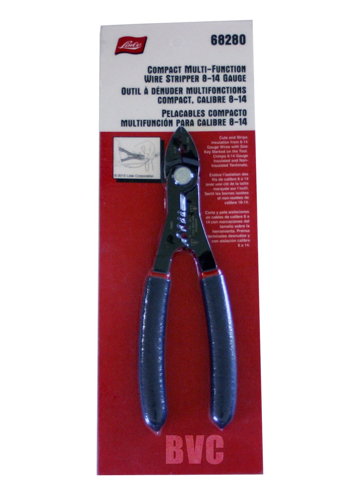 Lisle 68280 Professional Wire Stripper Crimper - Compact Multi-Function Pliers