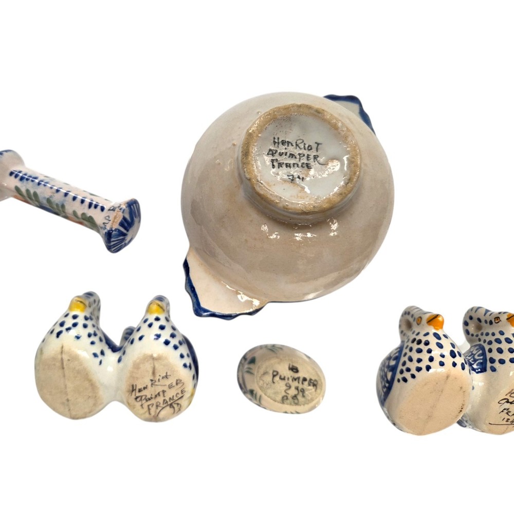 C020 13 pc QUIMPER-OPEN SALTS, SMALL PLATES, etc.