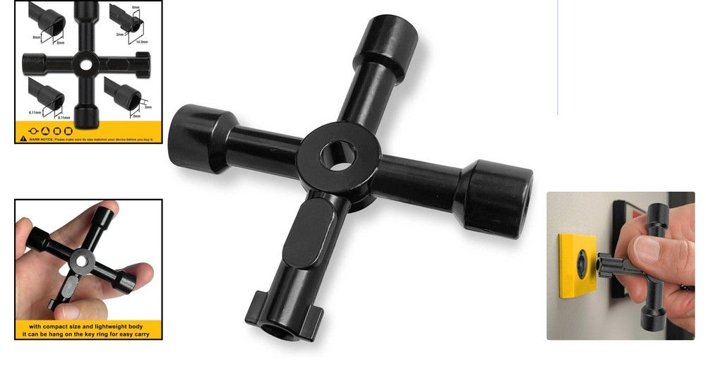 Compact Black Utility Key - 4 Shapes for Maximum Flexibility in Plumbing Tasks