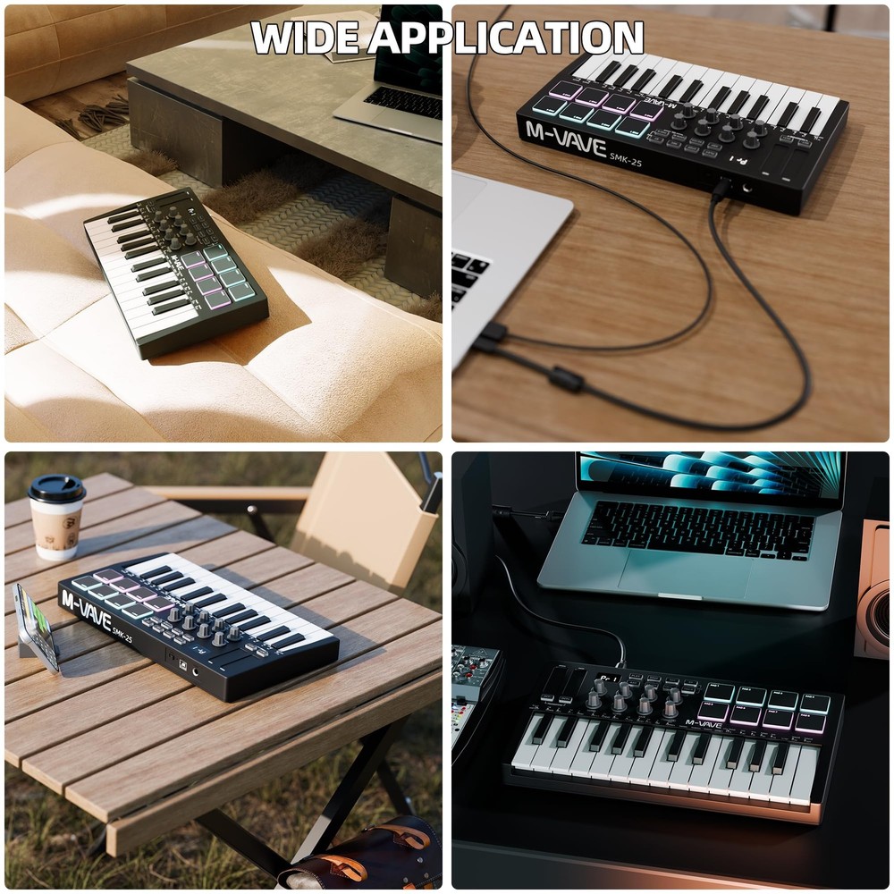 Midi Keyboard Controller 25 Key Portable Mini Bluetooth & USB Midi Piano with...