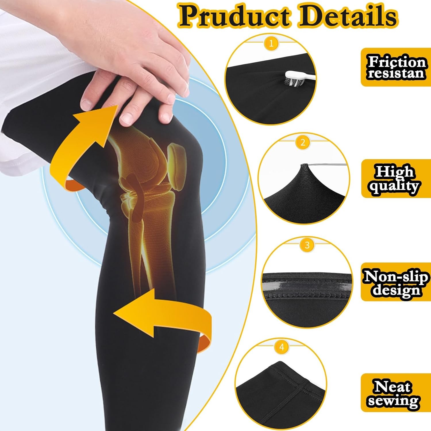 2 Pairs Leg Sleeves,Full Compression Sleeve for Men Women,Long Knee Large