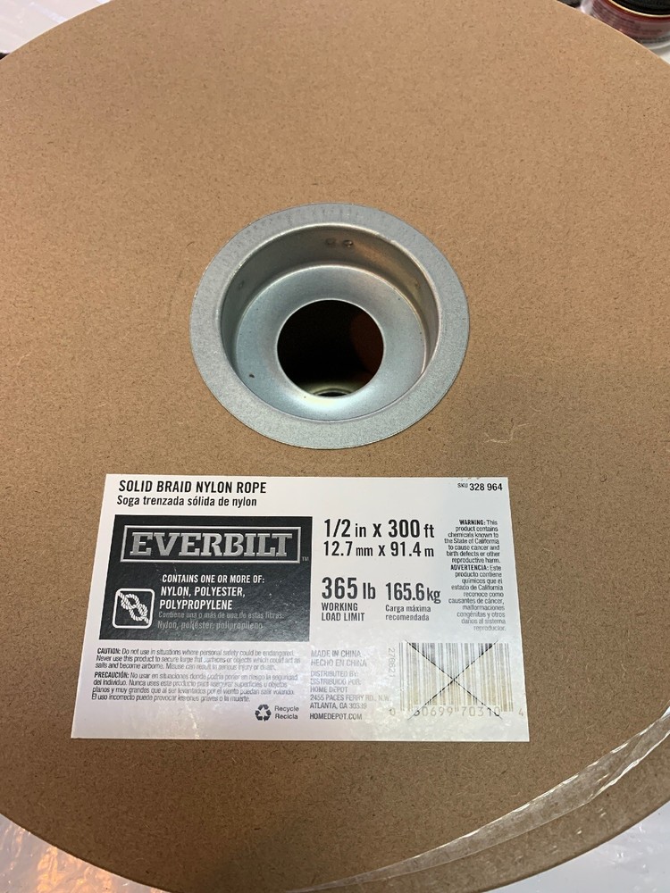 Everbilt Rope 1/2in x 300ft Solid Braid Nylon Rope 365LB Working Load New