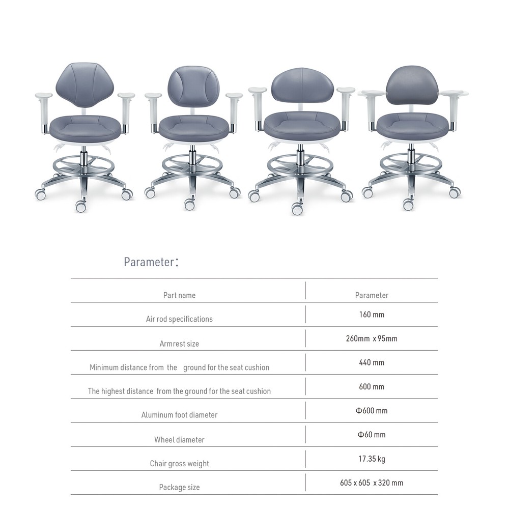 Adjustable Microfiber Leather Microscope Rotated Doctor Chair + Armrest PLST-085