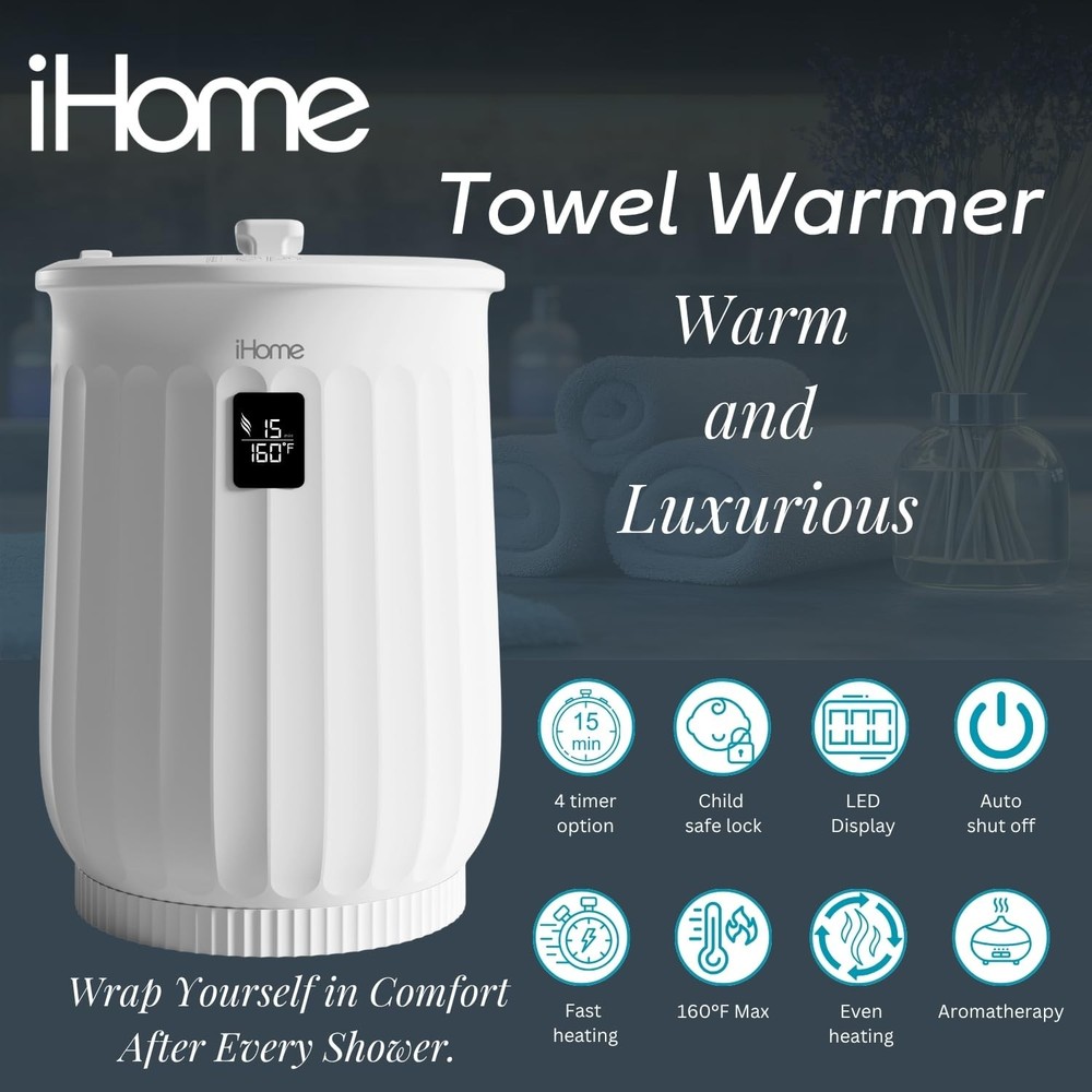 iHome Towel Warmer, 20L Capacity, 400W Heating Element, Adjustable Temperature