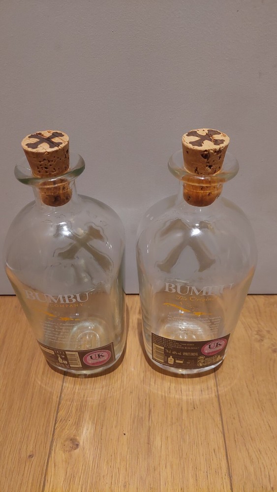 2x Empty Bumbu Rum Bottle 70cl