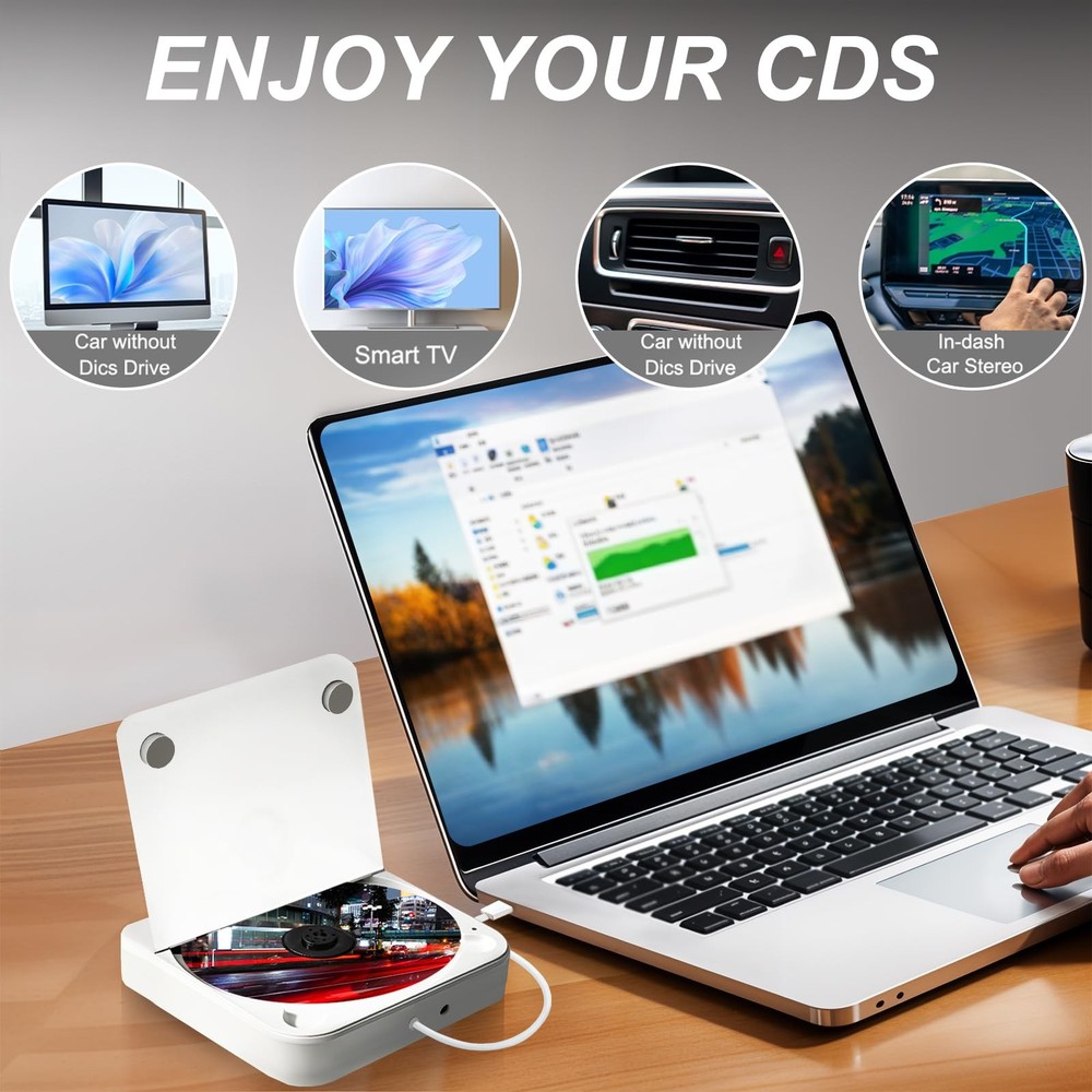 Portable CD Player for Car,Plug and Play,Extra USB Extension Cable,Car CD Player