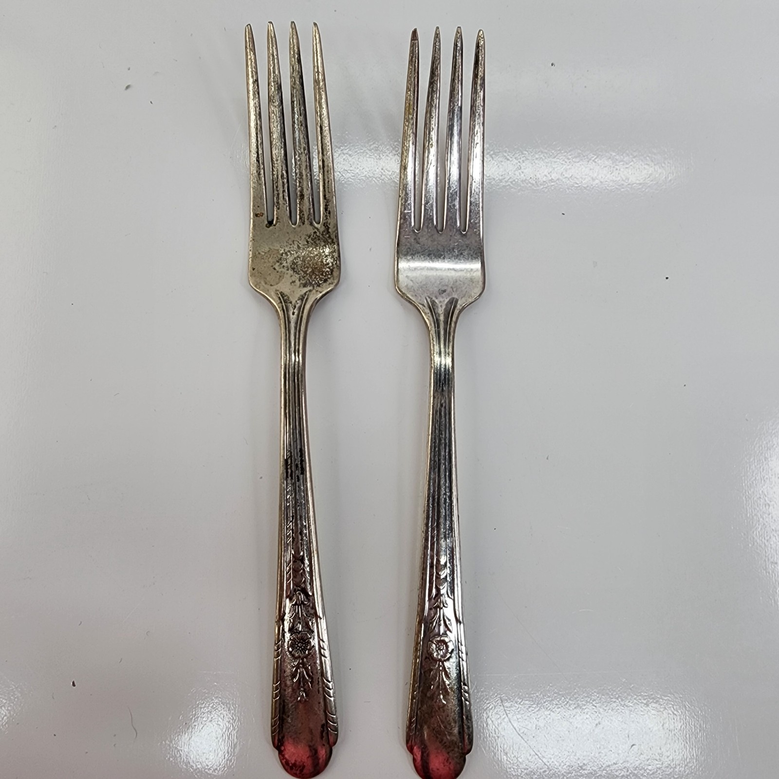 2 Vintage Crosby 1935 Silverplate Forks 7" Floral Rose Pattern Crafting