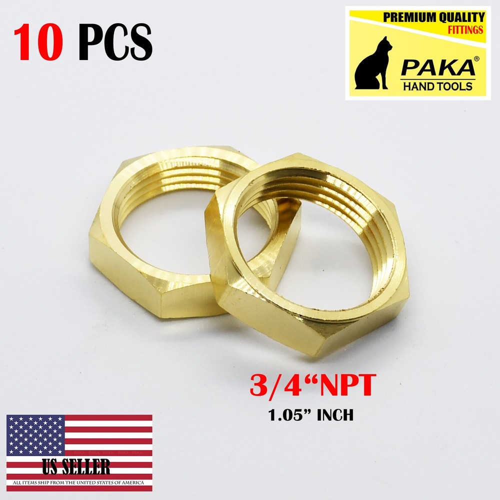 10 pcs 3/4” NPT Female Thread Brass Pipe Fitting Hex Lock Nut