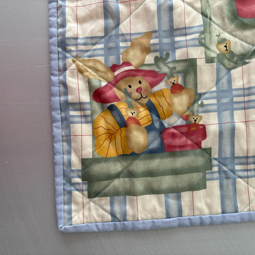 Gorgeous Handmade Cotton QUILT 43x34”. Pattern stitching Bunnies Easter Spring